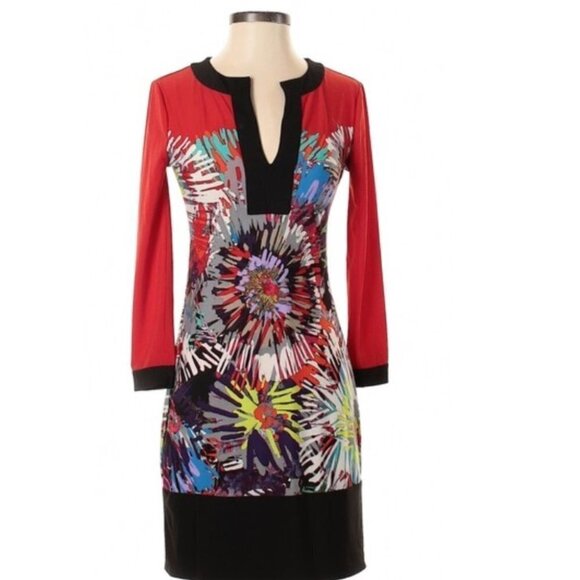 BCBGMAXAZRIA HAYDEN PRINTED SHIFT DRESS XXS - Picture 2 of 3